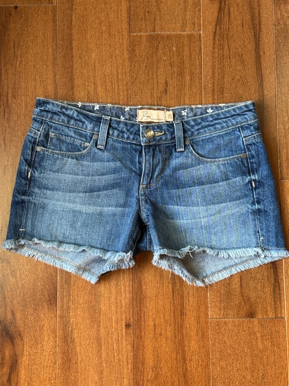 PAIGE Blue Distressed Denim Jean Shorts